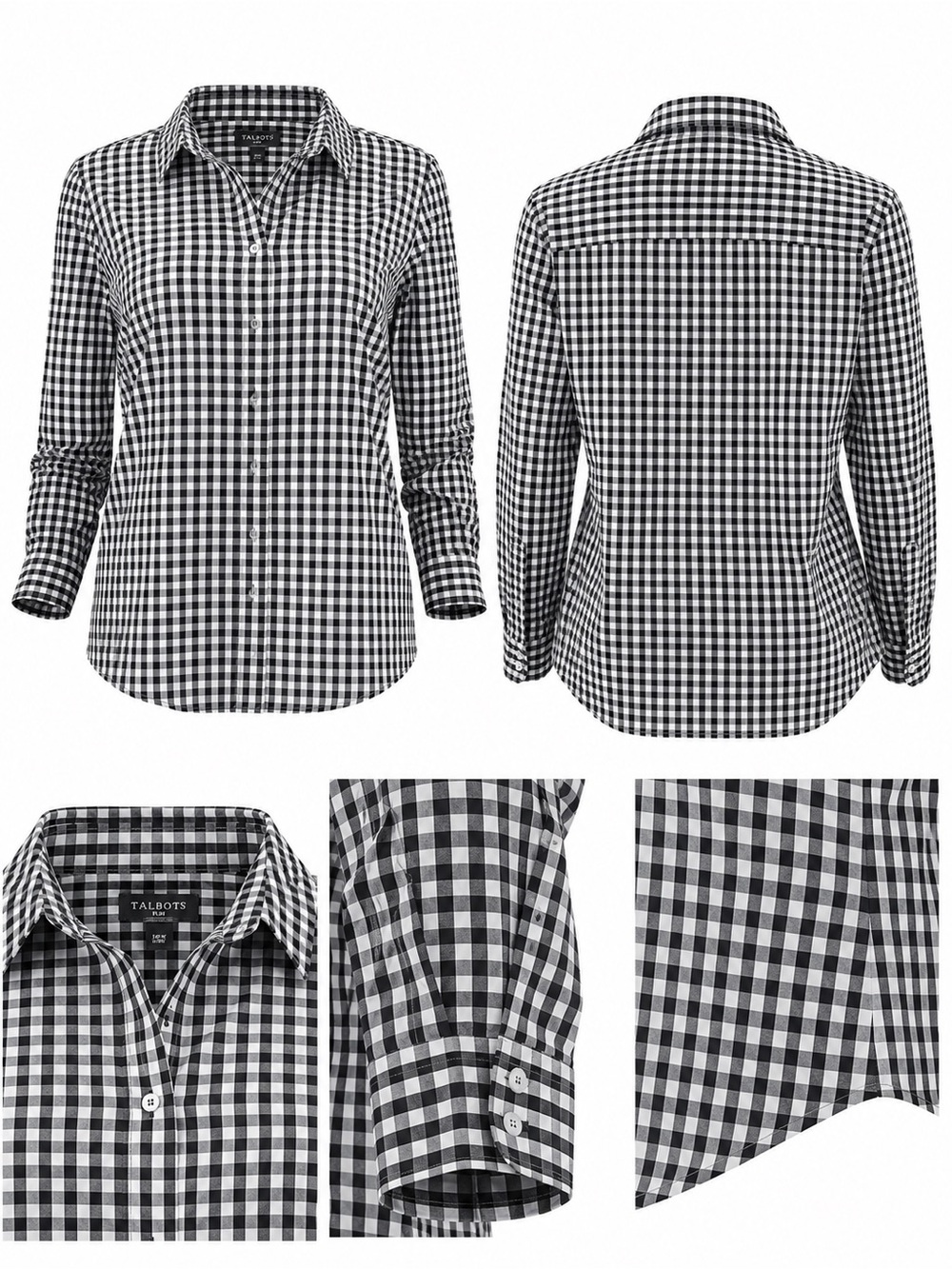 Talbots Plus The Non-Iron Shirt Black and White Gingham Size 16W NWT